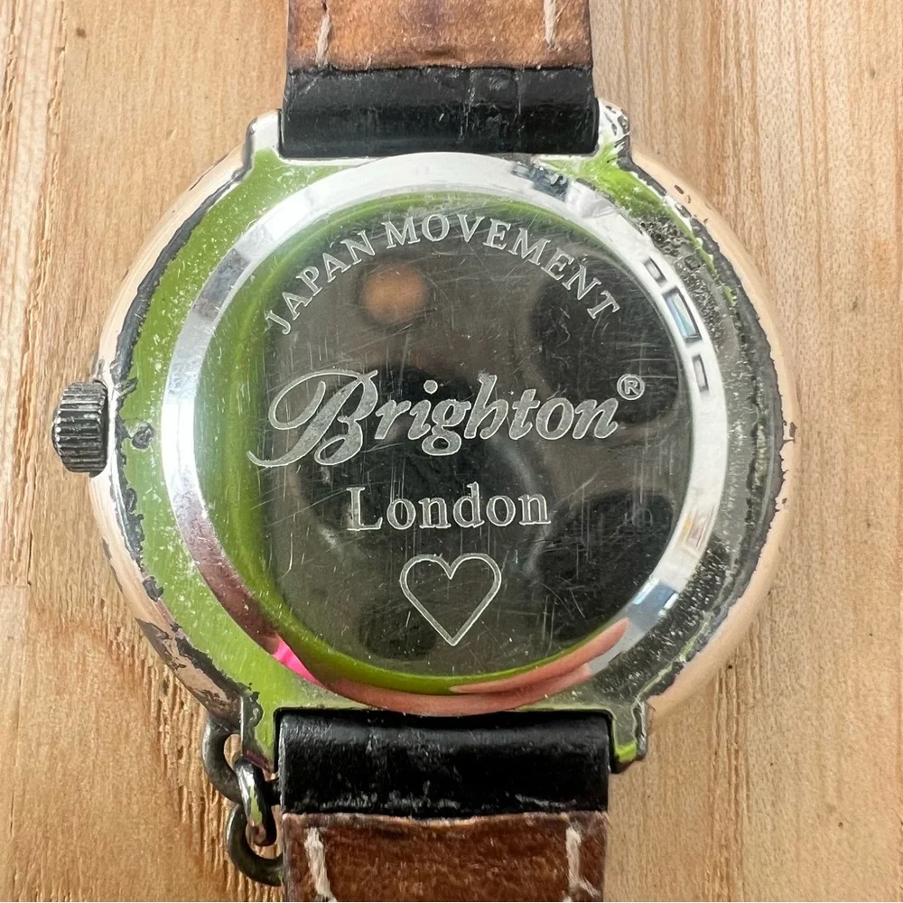 Brighton ladies London silver tone black leather NEW BATTERY